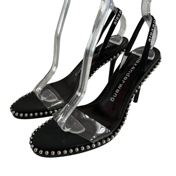 Alexander Wang high heels Nova black leather PVC clear strap 38 8 studded - Picture 4 of 10